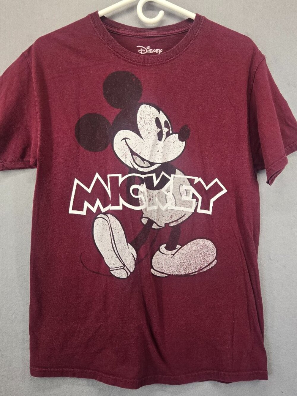 Disney Brand Mickey Basic T-Shirt, Short Sleeve, Maroon/Burgandy, Medium